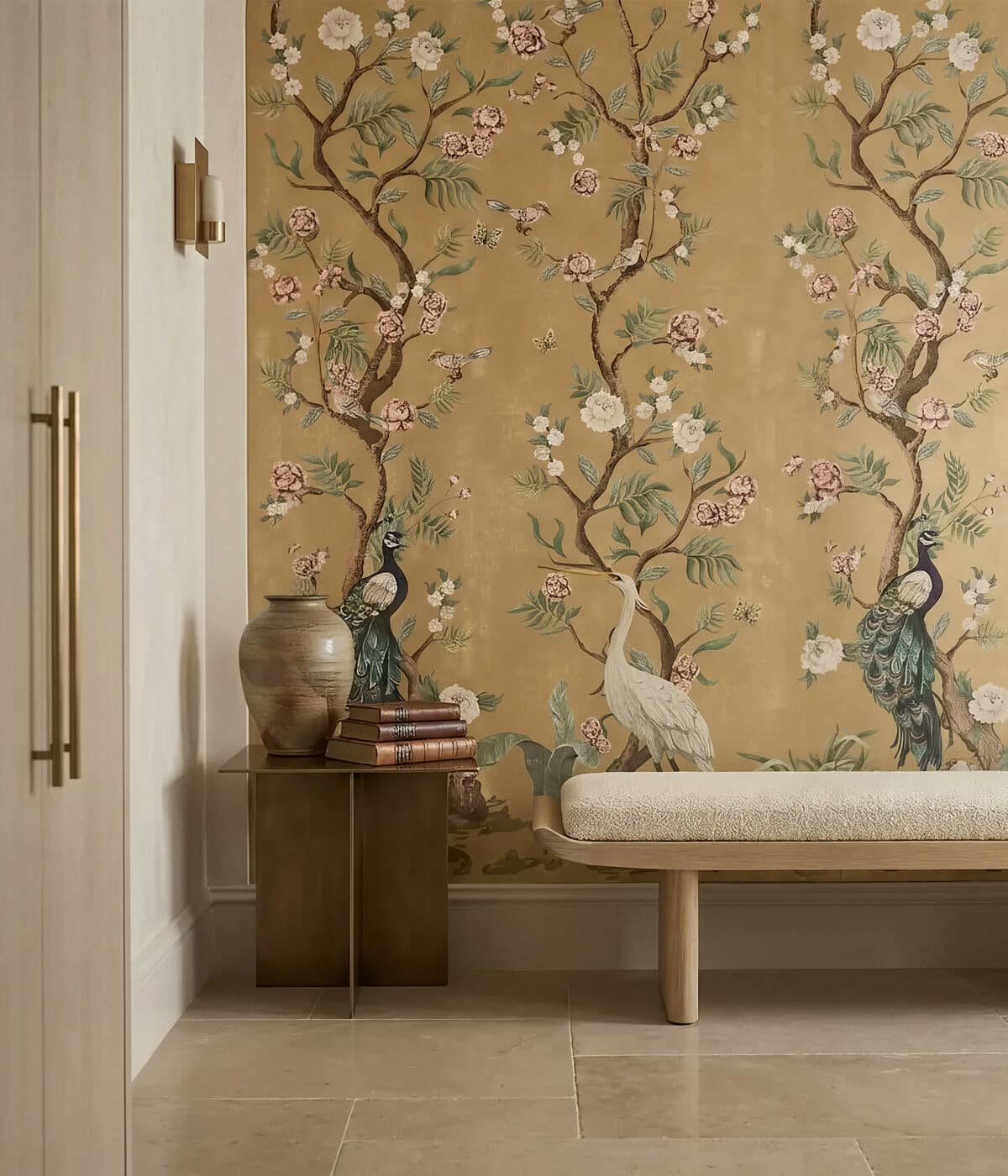 Botanical wallpaper in a refined room